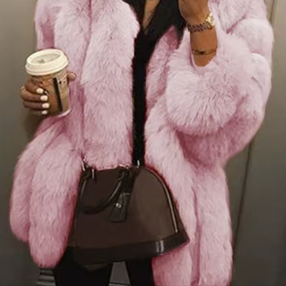 Winter Faux Fur Long Coat Women Elegant Long Sleeve Fluffy Cardigan Jacket - Picture 2 of 4
